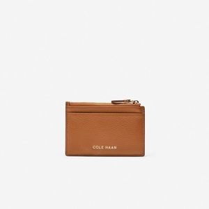 Cole Haan GRANDSERIES Card Case with Zip (Color: British Tan Pebbled Leather)